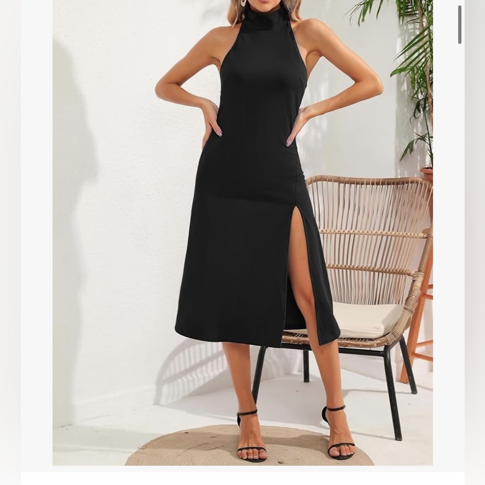 Black Sleeveless Halter Sheath Dress